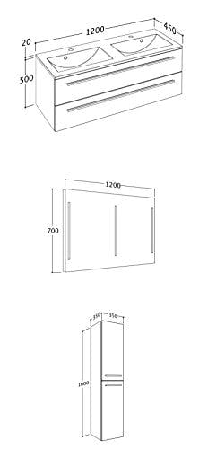 Sieper I Badmöbel Set Libato, Doppelwaschtisch mit Unterschrank 120 x 50 cm, Hochschrank und Badspiegel I Weiß 0