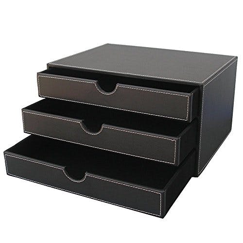 KINGFOM™ Holzstruktur Leder Schubladenbox (Stile C - Schwarz) 1