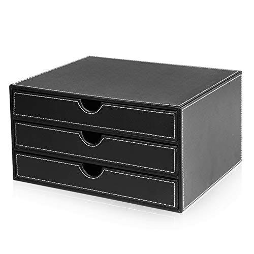 KINGFOM™ Holzstruktur Leder Schubladenbox (Stile C - Schwarz)