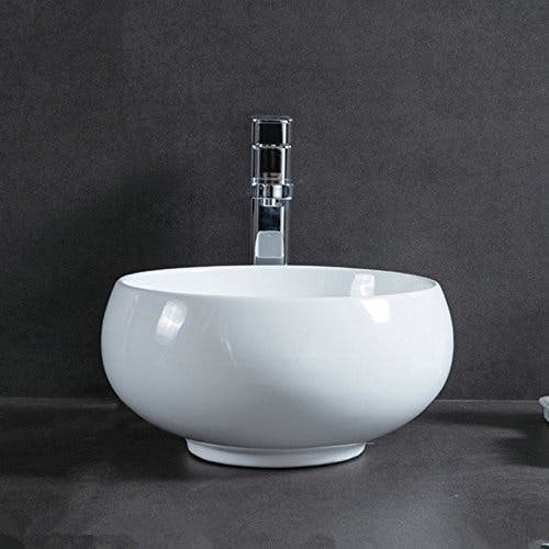 Keramik Waschbecken Rund - HomeLava Aufsatzwaschbecken mit Pop up Ablaufgarnitur, 32 x 15 cm, Weiß 2