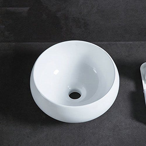 Keramik Waschbecken Rund - HomeLava Aufsatzwaschbecken mit Pop up Ablaufgarnitur, 32 x 15 cm, Weiß 3