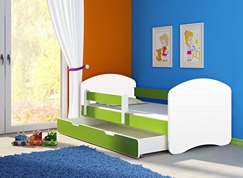 Kinderbett Jugendbett mit einer Schublade und Matratze Weiß ACMA II (160x80 cm + Schublade, Grün) 1