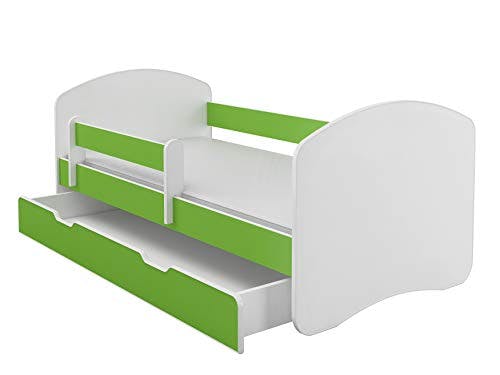 Kinderbett Jugendbett mit einer Schublade und Matratze Weiß ACMA II (160x80 cm + Schublade, Grün)