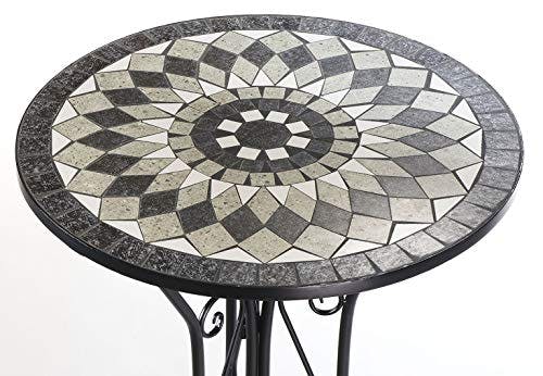 Kobolo Mosaiktisch Gartentisch Metall - H70 cm x D60 cm - grau 2
