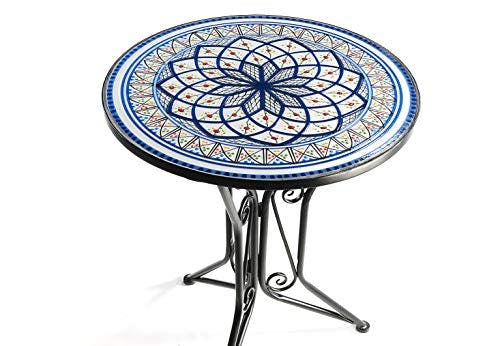 Kobolo Sitzgruppe Gartenmöbel Mosaikoptik - 1 Tisch - 2 Stühle - Metall - blau-weiß 2