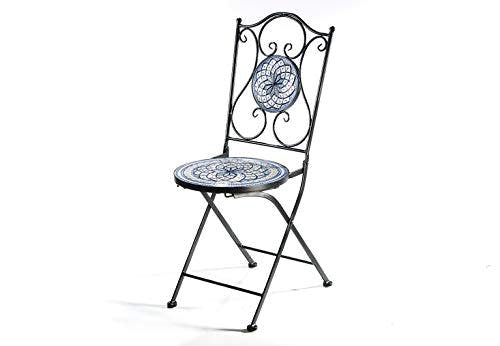Kobolo Sitzgruppe Gartenmöbel Mosaikoptik - 1 Tisch - 2 Stühle - Metall - blau-weiß 3