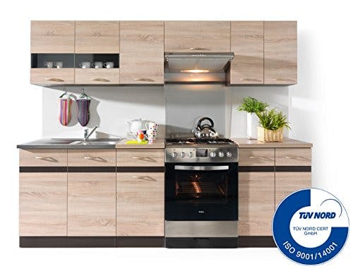 Küche 240cm in Eiche von FIWODO® - ERWEITERBAR - günstig + schnell - Einbauküche Junona Line Set 240 1