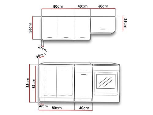 Küche Mela 180/120 cm, Küchenblock/Küchenzeile, 5 Schrank-Module frei kombinierbar (Sonoma Eiche/Petra Beige) 2
