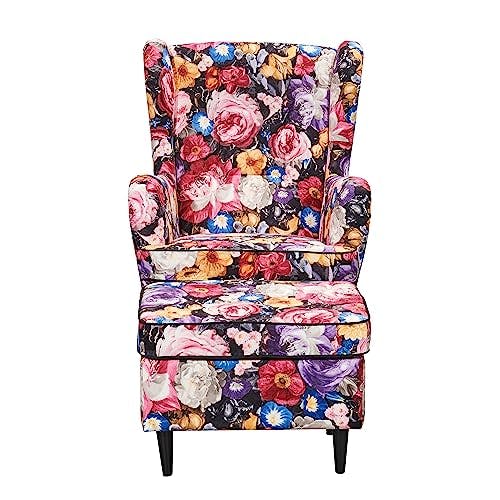LAUREL Ohrensessel mit geknöpfter Polsterung und floralem Muster - Vintage Wohnzimmer Sessel mit Massivholz Füßen - 78 x 102 x 98 cm (B/H/T) 2