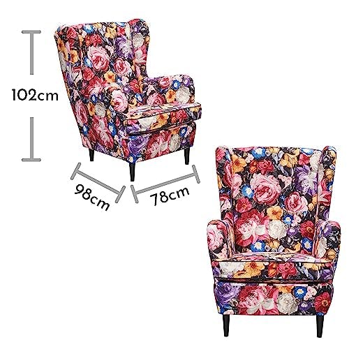 LAUREL Ohrensessel mit geknöpfter Polsterung und floralem Muster - Vintage Wohnzimmer Sessel mit Massivholz Füßen - 78 x 102 x 98 cm (B/H/T) 3