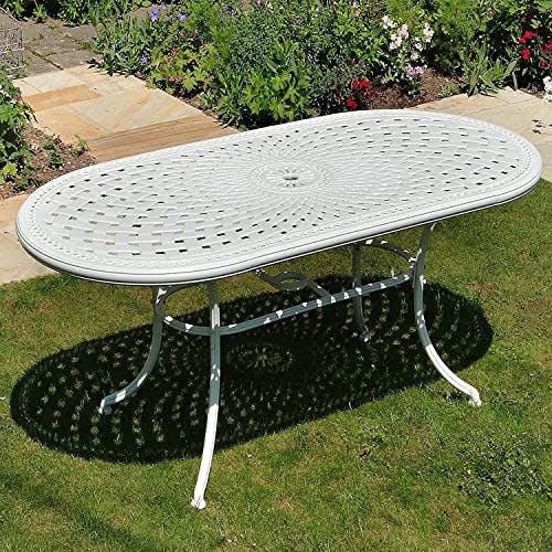Lazy Susan - June 150 x 95 cm Ovaler Gartentisch mit 6 Stühlen - Gartenmöbel Set aus Metall, Weiß (Rose Stühle) 2