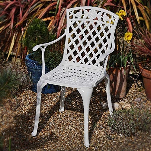 Lazy Susan - June 150 x 95 cm Ovaler Gartentisch mit 6 Stühlen - Gartenmöbel Set aus Metall, Weiß (Rose Stühle) 3