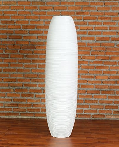 Leewadee Große Deko Bodenvase Für Dekozweige, Hohe Standvase Für Pampasgras, Design Holzvase, 110 cm, Weiß 1