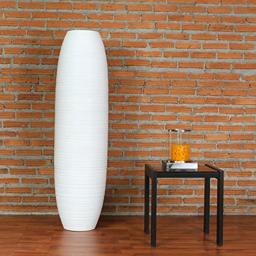 Leewadee Große Deko Bodenvase Für Dekozweige, Hohe Standvase Für Pampasgras, Design Holzvase, 110 cm, Weiß 3
