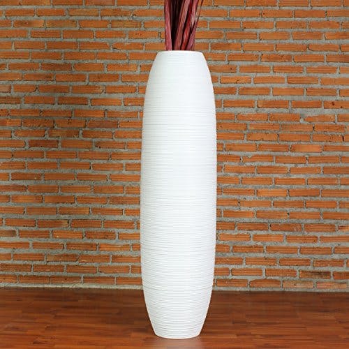 Leewadee Große Deko Bodenvase Für Dekozweige, Hohe Standvase Für Pampasgras, Design Holzvase, 110 cm, Weiß