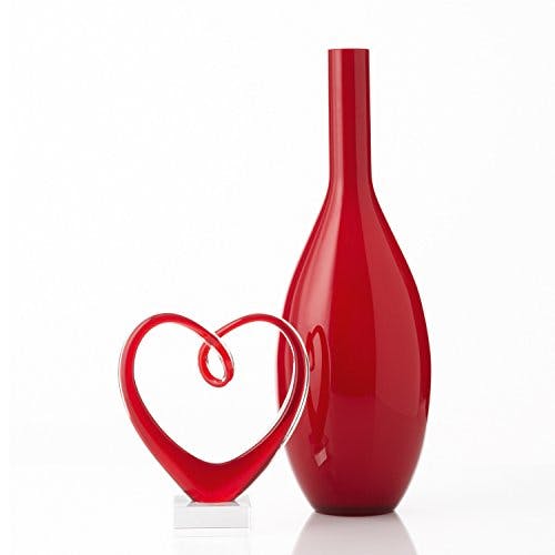 Leonardo Heart Skulptur in Herzform, rotes Herz auf Sockel, handgefertigtes Deko Farbglas, 24 x 21 x 8 cm, 090871 0