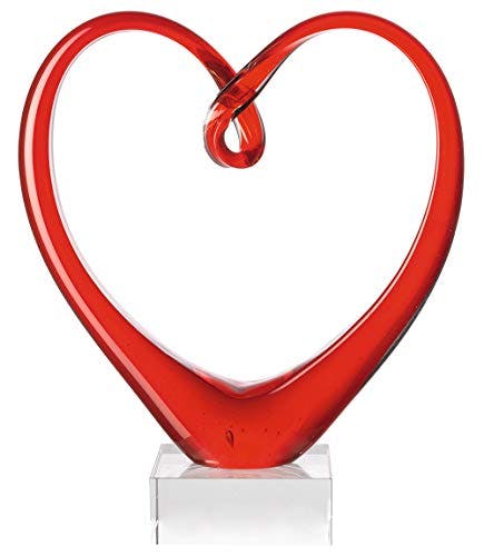 Leonardo Heart Skulptur in Herzform, rotes Herz auf Sockel, handgefertigtes Deko Farbglas, 24 x 21 x 8 cm, 090871