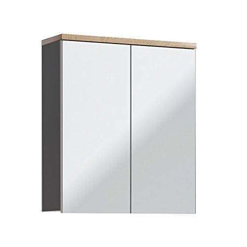 Lomadox Badmöbel Set 5-teilig in Hochglanz grau, inkl. 60 cm Keramik-Waschtisch Spiegelschrank, Midischrank, Hängeschrank &amp; Unterschrank 0