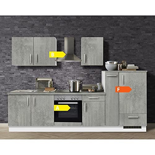 Lomadox Einbauküche mit Elektrogeräten 300cm | Küchenzeile Küchenblock E-Geräte Singleküche | Weiss/Graphit 3m 0