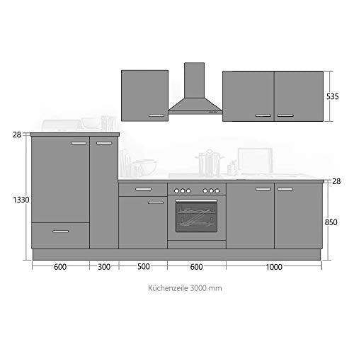 Lomadox Einbauküche mit Elektrogeräten 300cm | Küchenzeile Küchenblock E-Geräte Singleküche | Weiss/Graphit 3m 1