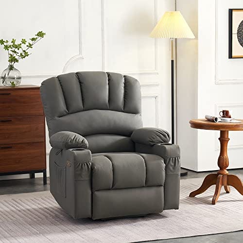 M MCombo Relaxsessel mit Aufstehhilfe &amp; Liegefunktion 7102, Fernsehsessel elektrisch verstellbar, TV Sessel mit Massage Wärmefunktion, für Senioren Wohnzimmer, USB (Mikrofaser-Stoff, Grau) 0