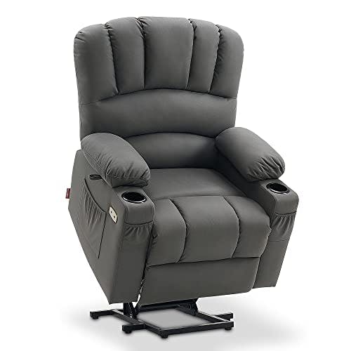 M MCombo Relaxsessel mit Aufstehhilfe &amp; Liegefunktion 7102, Fernsehsessel elektrisch verstellbar, TV Sessel mit Massage Wärmefunktion, für Senioren Wohnzimmer, USB (Mikrofaser-Stoff, Grau)