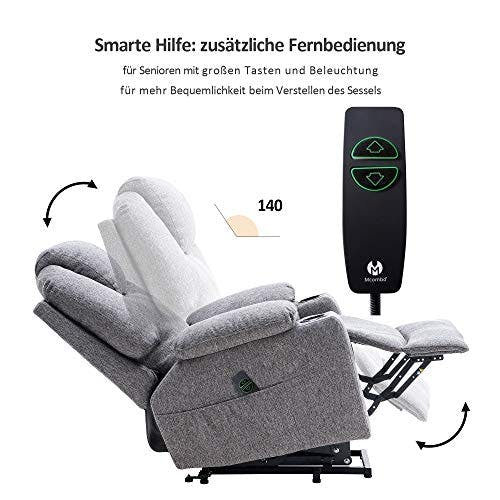 M MCombo Elektrisch Relaxsessel Massagesessel Fernsehsessel Liegefunktion Vibration Heizung 7061 neues Modell, Ergonomisch (Grau-Stoff) 3