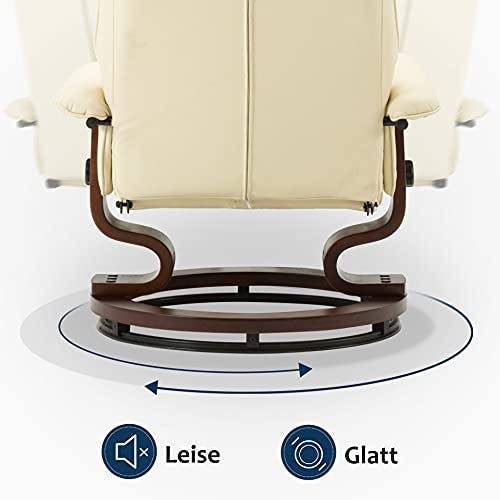 M MCombo Relaxsessel mit Hocker, 360°drehbarer Fernsehsessel mit Liegefunktion, bis 120 Kg belastbarer TV-Sessel, moderner Ruhesessel für Wohnzimmer, Kunstleder, 9019 (Weiß-Kunstleder) 1