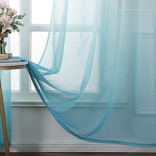 MIULEE Gardinen Transparent Vorhänge Farbverlauf Voile Sheer 2er Set Vorhang mit Ösen Dekoschal Fensterschal für Schlafzimmer und Wohnzimmer 225 cm x 140 cm(H x B) Weiß Blau 0