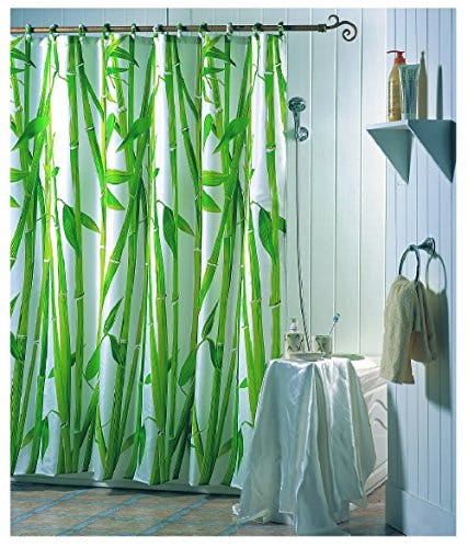 MSV Anti-Schimmel Duschvorhang - Anti-Bakteriell, waschbar, wasserdicht, mit 12 Duschvorhangringen - Polyester, „Bambus“ 180x200cm