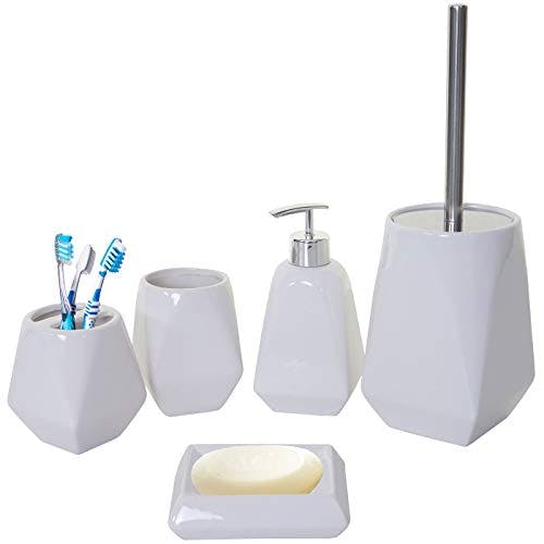 5-teiliges Badset HWC-C71, WC-Garnitur Badezimmerset Badaccessoires, Keramik - weiß 0