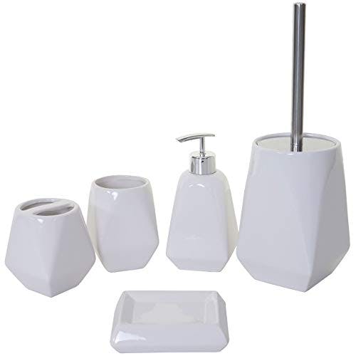 5-teiliges Badset HWC-C71, WC-Garnitur Badezimmerset Badaccessoires, Keramik - weiß