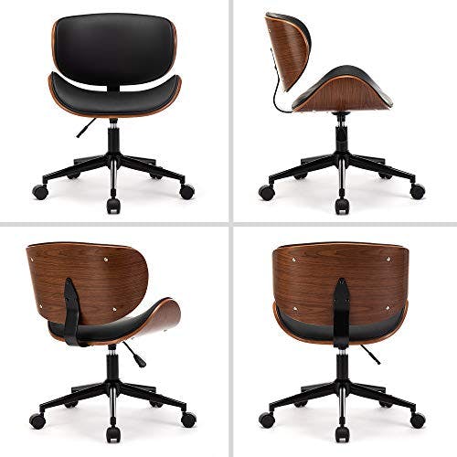Mingone Bürostuhl Holz Computerstuhl Schreibtischstühle Leder Drehstuhl 360° Höhenverstellbar Design Home Office Chair mit Rückenlehne，Schwarz bis 130kg 0