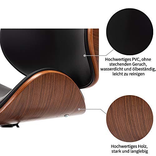 Mingone Bürostuhl Holz Computerstuhl Schreibtischstühle Leder Drehstuhl 360° Höhenverstellbar Design Home Office Chair mit Rückenlehne，Schwarz bis 130kg 1
