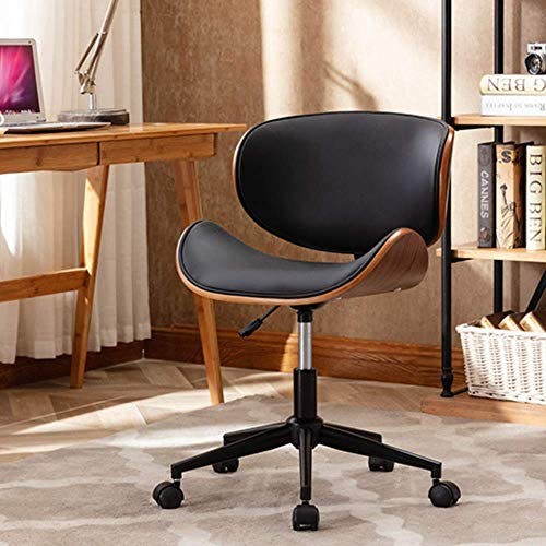 Mingone Bürostuhl Holz Computerstuhl Schreibtischstühle Leder Drehstuhl 360° Höhenverstellbar Design Home Office Chair mit Rückenlehne，Schwarz bis 130kg