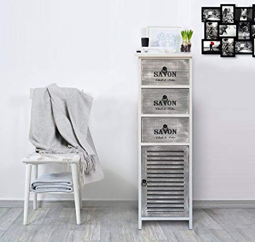 Rebecca Mobili Highboard, Schrank für Bad Küche, Weiß, Design Shabby, mit 3 Schubladen und 1 Tür, Wohneinrichtung – Maße: 102 x 32 x 27 cm (HxLxB) – Art. RE6089 0