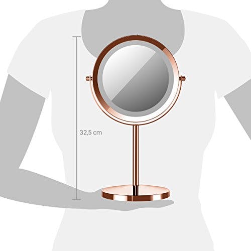 Navaris Kosmetikspiegel mit LED Beleuchtung - Spiegel mit 5fach Vergrößerung Make Up Standspiegel - Schminkspiegel beleuchtet 360° drehbar in Kupfer 2