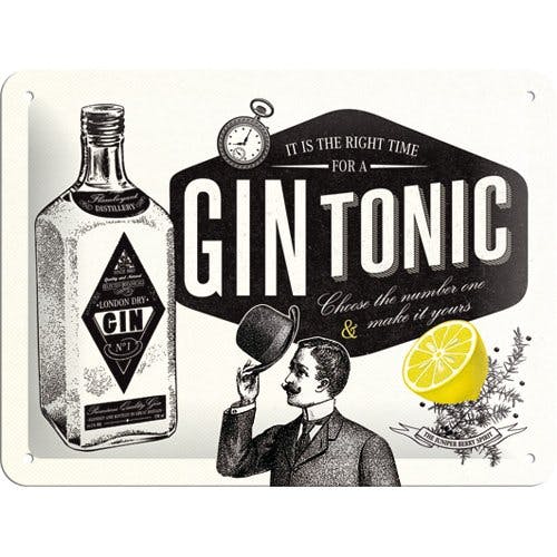 Nostalgic-Art Retro Blechschild, 15 x 20 cm, Gin Tonic – Geschenk-Idee als Bar-Zubehör, aus Metall, Vintage Design