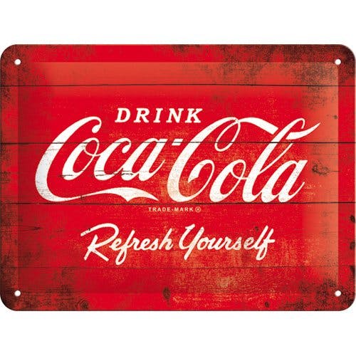 Nostalgic-Art Retro Blechschild, 15 x 20 cm, Coca-Cola – Logo Red Refresh Yourself – Geschenk-Idee für Coke-Fans, aus Metall, Vintage Design