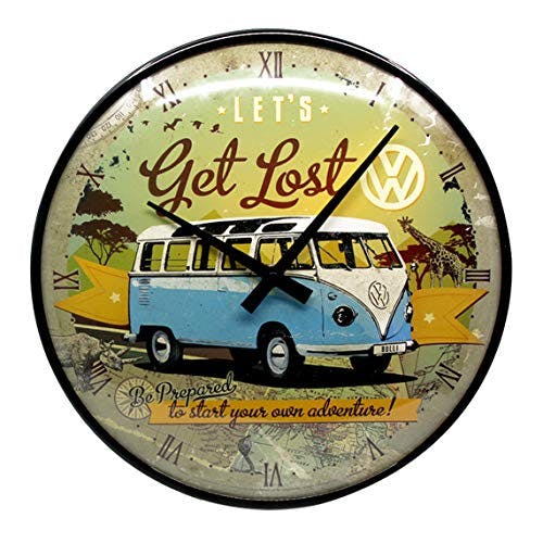 Nostalgic-Art Retro Wanduhr, Ø 31 cm, VW Bulli – Let's Get Lost – Volkswagen Bus Geschenk-Idee, Große Küchenuhr, Vintage Design
