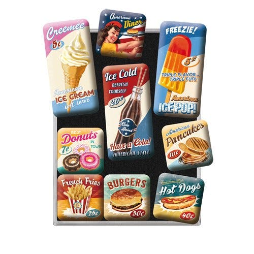 Nostalgic-Art Retro Kühlschrank-Magnete, American Diner – Geschenk-Idee für Diner-Fans, Magnetset für Magnettafel, Vintage-Design, 9 Stück 0