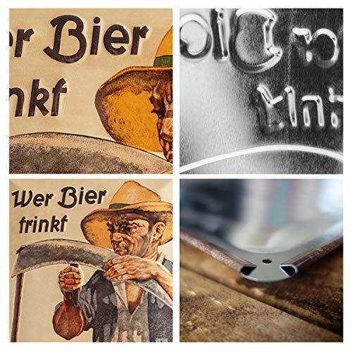 Nostalgic-Art Retro Blechschild, 20 x 30 cm, Wer Bier trinkt hilft der Landwirtschaft – Geschenk-Idee für Bier-Fans, aus Metall, Vintage Design mit Spruch 2