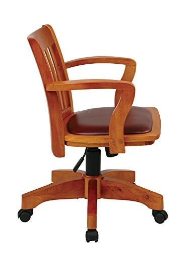 OSP Home Furnishings Deluxe Finish Bankers Desk Chair with Brown Vinyl Padded Seat, Fruit Wood Stuhl, Holz, Obstholz/Braun, Mid-Back 0