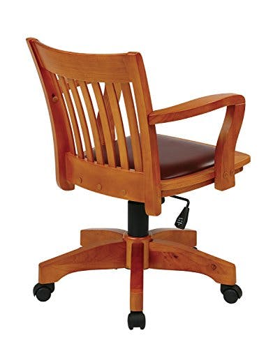 OSP Home Furnishings Deluxe Finish Bankers Desk Chair with Brown Vinyl Padded Seat, Fruit Wood Stuhl, Holz, Obstholz/Braun, Mid-Back 1