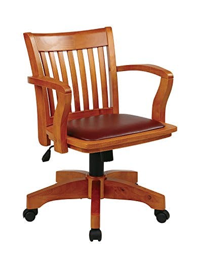 OSP Home Furnishings Deluxe Finish Bankers Desk Chair with Brown Vinyl Padded Seat, Fruit Wood Stuhl, Holz, Obstholz/Braun, Mid-Back
