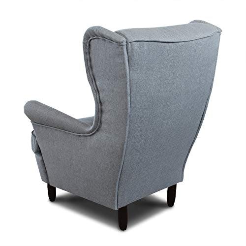 Ohrensessel Sessel King - Lounge Sessel mit Armlehnen - Retro Stuhl aus Stoff mit Holz Füßen - Polsterstuhl für Esszimmer &amp; Wohnzimmer (Beige (Inari 26), mit Hocker) 0