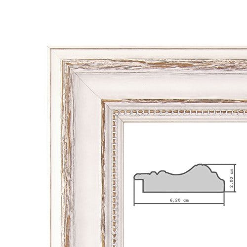PHOTOLINI Wand-Spiegel 60x80 cm im Massivholz-Rahmen Landhaus-Stil Weiss/Spiegelfläche 50x70 cm 0