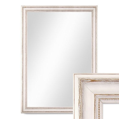 PHOTOLINI Wand-Spiegel 60x80 cm im Massivholz-Rahmen Landhaus-Stil Weiss/Spiegelfläche 50x70 cm