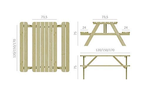 PLATAN ROOM Picknick Sitzgruppe aus Holz 170 cm Tisch Bank Kiefernholz massiv 35 mm Bierbank stabil und robust 3