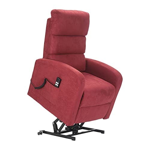 POLTRONE ITALIA Jessica1 Sessel mit aufstehhilfe Medizinisches Gerät 4 Räder Mikrofedersitz Flauschige fernsehsessel elektrisch schlafsessel Rot 0